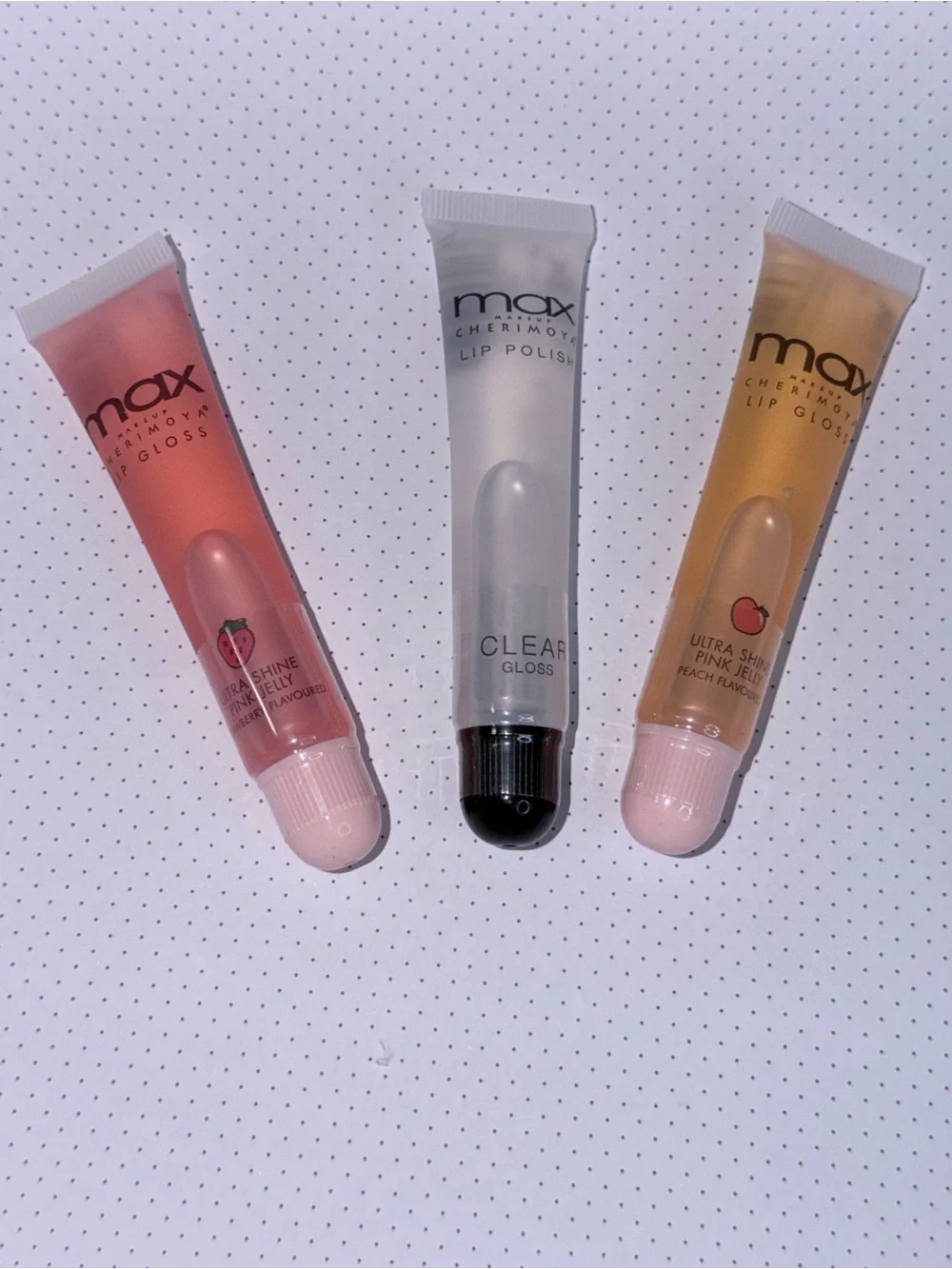 Trio Lip Gloss Set — Clear, Pink, Peach
